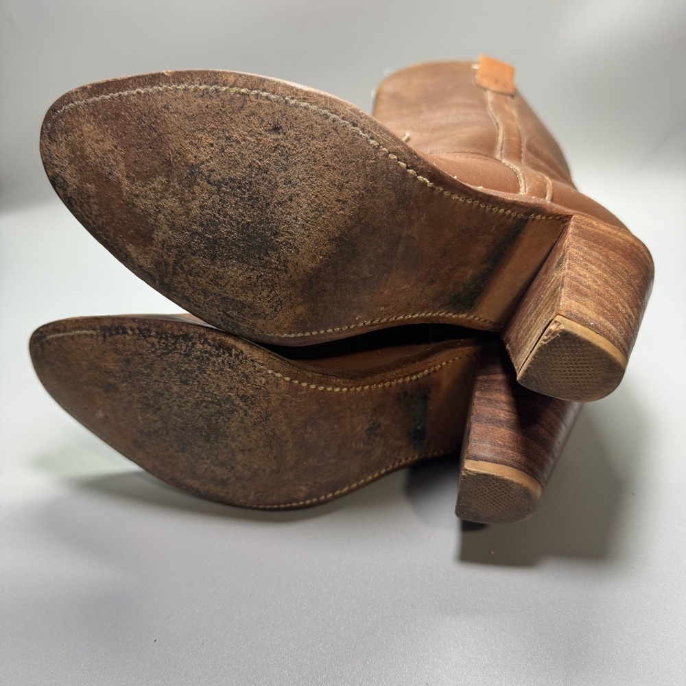 Vintage Frye 7895 Women's 7 B  Brown Cognac  Leather Western Cowgirl‎ Heel Boots - Picture 7 of 8